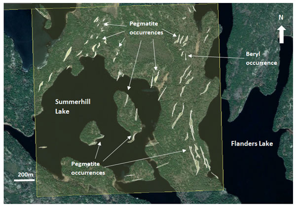 AAZ Figure 4 Pegmatites observed in the Flanders Summerhill Lakes area