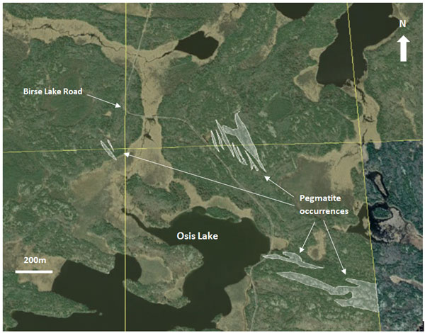 AAZ Figure 6 Pegmatites observed in the Osis Lake area